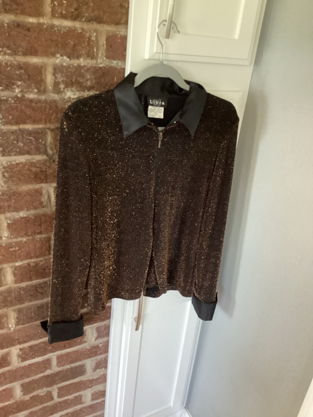Lida Brown Metallic Knit Zip-Front Jacket